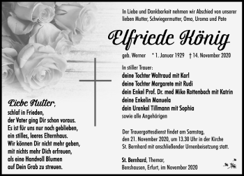 Traueranzeige von Elfriede König von Südthüringer Presse