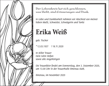 Traueranzeige von Erika Weiß von Südthüringer Presse