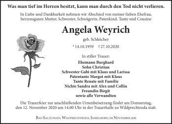 Traueranzeige von Angela Weyrich von Südthüringer Presse