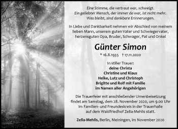 Traueranzeige von Günter Simon von Südthüringer Presse