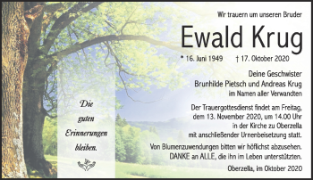Traueranzeige von Ewald Krug von Südthüringer Presse