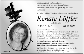 Traueranzeige von Renate Löffler von Neue Presse Coburg