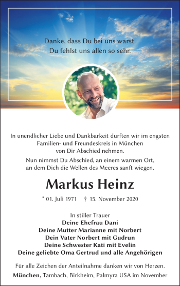 Traueranzeige von Markus Heinz von Neue Presse Coburg