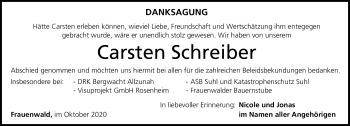 Traueranzeige von Carsten Schreiber von Südthüringer Presse