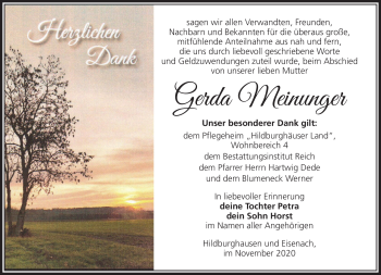 Traueranzeige von Gerda Meinunger von Südthüringer Presse