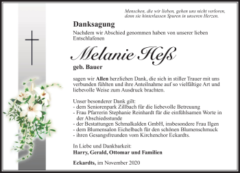 Traueranzeige von Melanie Heß von Südthüringer Presse