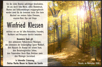 Traueranzeige von Winfried Klessen von Südthüringer Presse