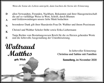 Traueranzeige von Waltraud Matthes von Südthüringer Presse