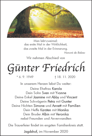 Traueranzeige von Günter Friedrich von Südthüringer Presse