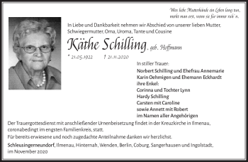 Traueranzeige von Käthe Schilling von Südthüringer Presse