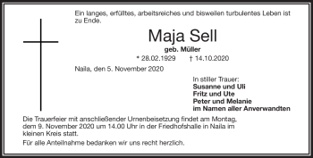 Traueranzeige von Maja Sell von Frankenpost
