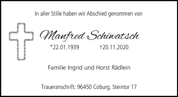 Traueranzeige von Manfed Schwiatsch von Neue Presse Coburg
