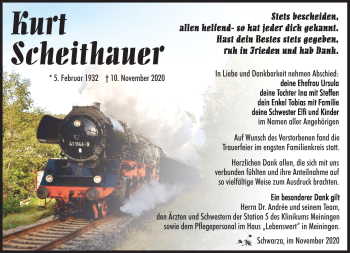 Traueranzeige von Kurt Schneider von Südthüringer Presse