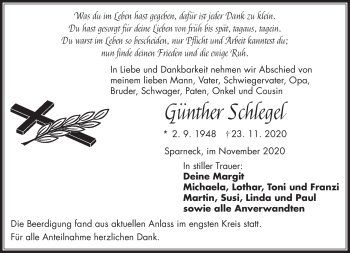 Traueranzeige von Günther Schlegel von Frankenpost