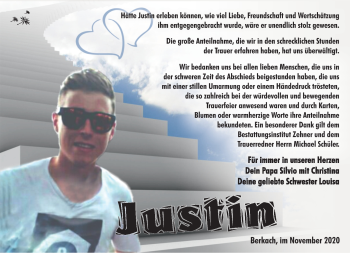 Traueranzeige von Justin Urban von Südthüringer Presse