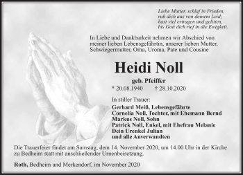 Traueranzeige von Heidi Noll von Südthüringer Presse