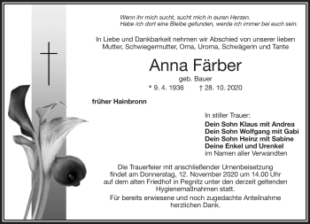 Traueranzeige von Anna Färber von Frankenpost