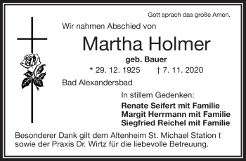 Traueranzeige von Martha Holmer von Frankenpost