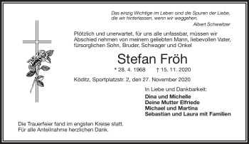 Traueranzeige von Stefan Fröh von Frankenpost