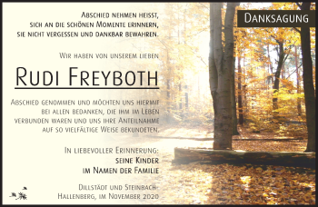 Traueranzeige von Rudi Freyboth von Südthüringer Presse