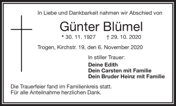 Traueranzeige von Günter Blümel von Frankenpost