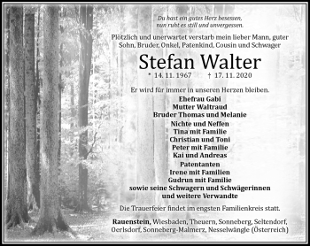 Traueranzeige von Stefan Walter von Südthüringer Presse