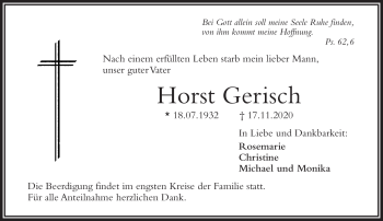 Traueranzeige von Horst Gerisch von Frankenpost