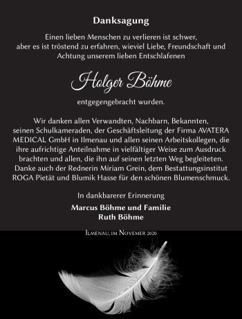 Traueranzeige von Holger Böhme von Südthüringer Presse