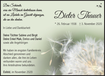 Traueranzeige von Dieter Thauer von Südthüringer Presse