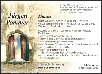Traueranzeige von Jürgen Pommer von Südthüringer Presse