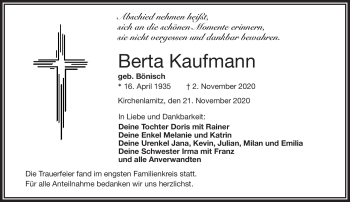 Traueranzeige von Berta Kaufmann von Frankenpost