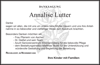 Traueranzeige von Annalisa Lutter von Neue Presse Coburg
