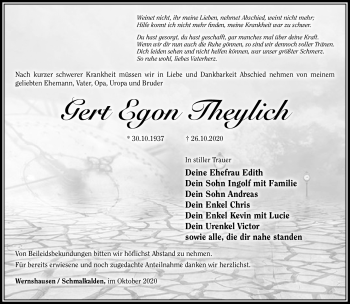 Traueranzeige von Gert Egon Theylich von Südthüringer Presse