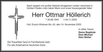 Traueranzeige von Ottmar Höllerich von Frankenpost