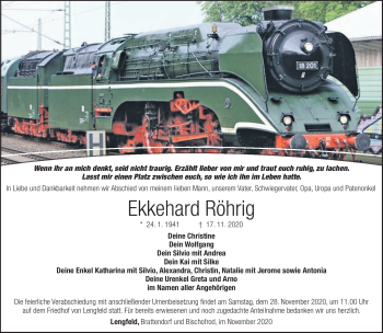 Traueranzeige von Ekkehard Röhrg von Südthüringer Presse