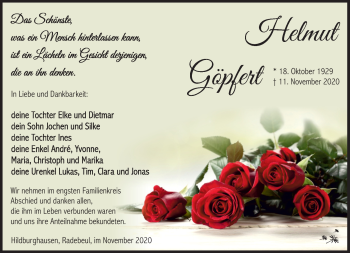 Traueranzeige von Helmut Göpfert von Südthüringer Presse