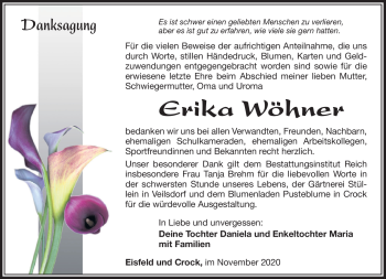 Traueranzeige von Erika Wöhner von Südthüringer Presse