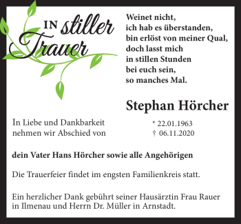Traueranzeige von Stephan Hörcher von Südthüringer Presse