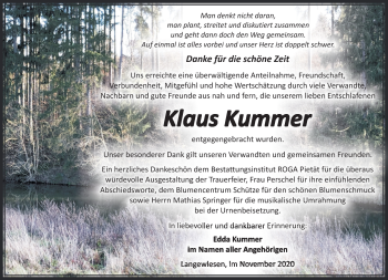 Traueranzeige von Klaus Kummer von Südthüringer Presse