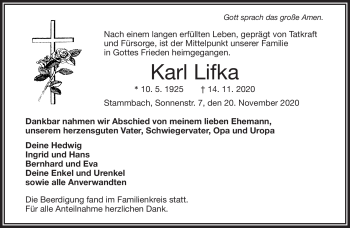 Traueranzeige von Karl Lifka von Frankenpost