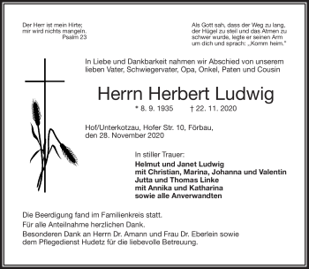 Traueranzeige von Herbert Ludwig von Frankenpost
