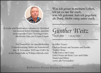 Traueranzeige von Günther Weitz von Südthüringer Presse