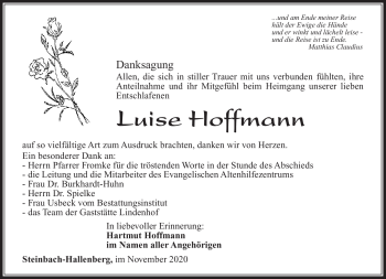 Traueranzeige von Luise Hoffmann von Südthüringer Presse
