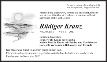 Traueranzeige von Rüdiger Kranz von Südthüringer Presse