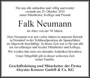 Traueranzeige von Falk Neumann von Südthüringer Presse