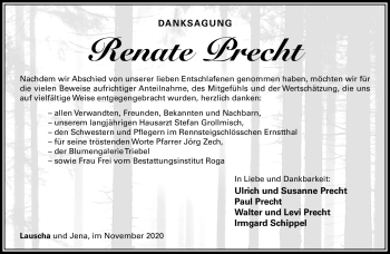 Traueranzeige von Renate Precht von Südthüringer Presse