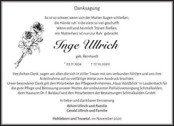 Traueranzeige von Inge Ullrich von Südthüringer Presse