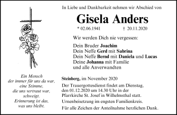Traueranzeige von Gisela Anders von Neue Presse Coburg