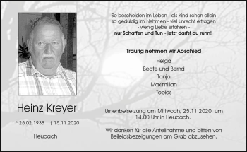 Traueranzeige von Heinz Kreyer von Neue Presse Coburg