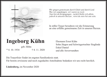 Traueranzeige von Ingeborg Kühn von Südthüringer Presse